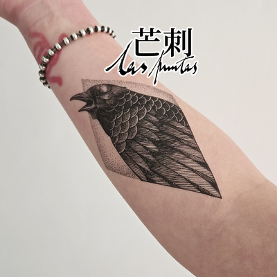 芒刺原创文身贴|点刺乌鸦|黑色哥特防水持久文艺手绘纹身贴Tattoo
