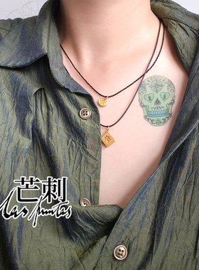 芒刺原创|绿骷髅（1）|手绘彩色防水哥特亡灵节纹身贴|文艺高级感