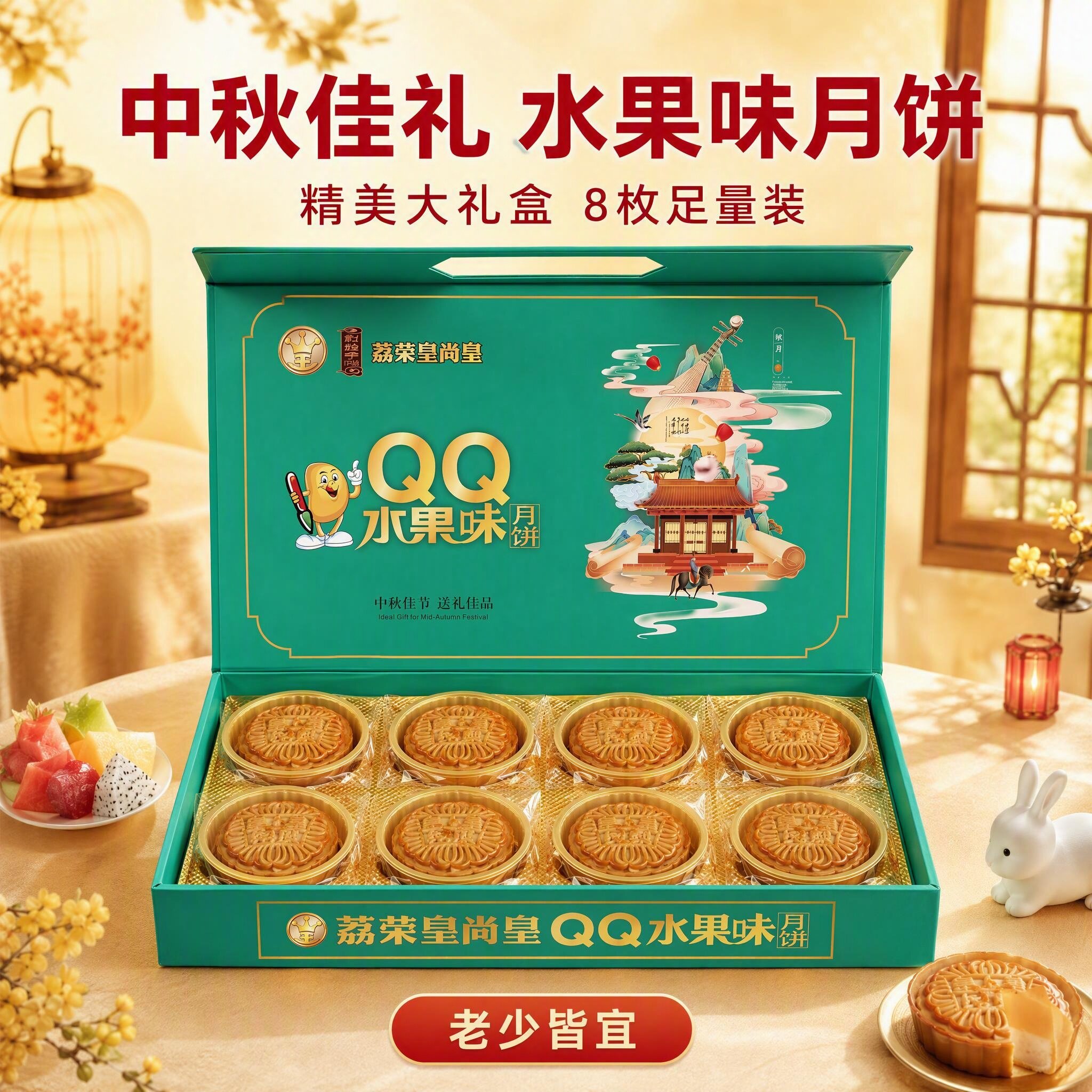 广州月饼酒家大礼盒装水果味豆沙月饼