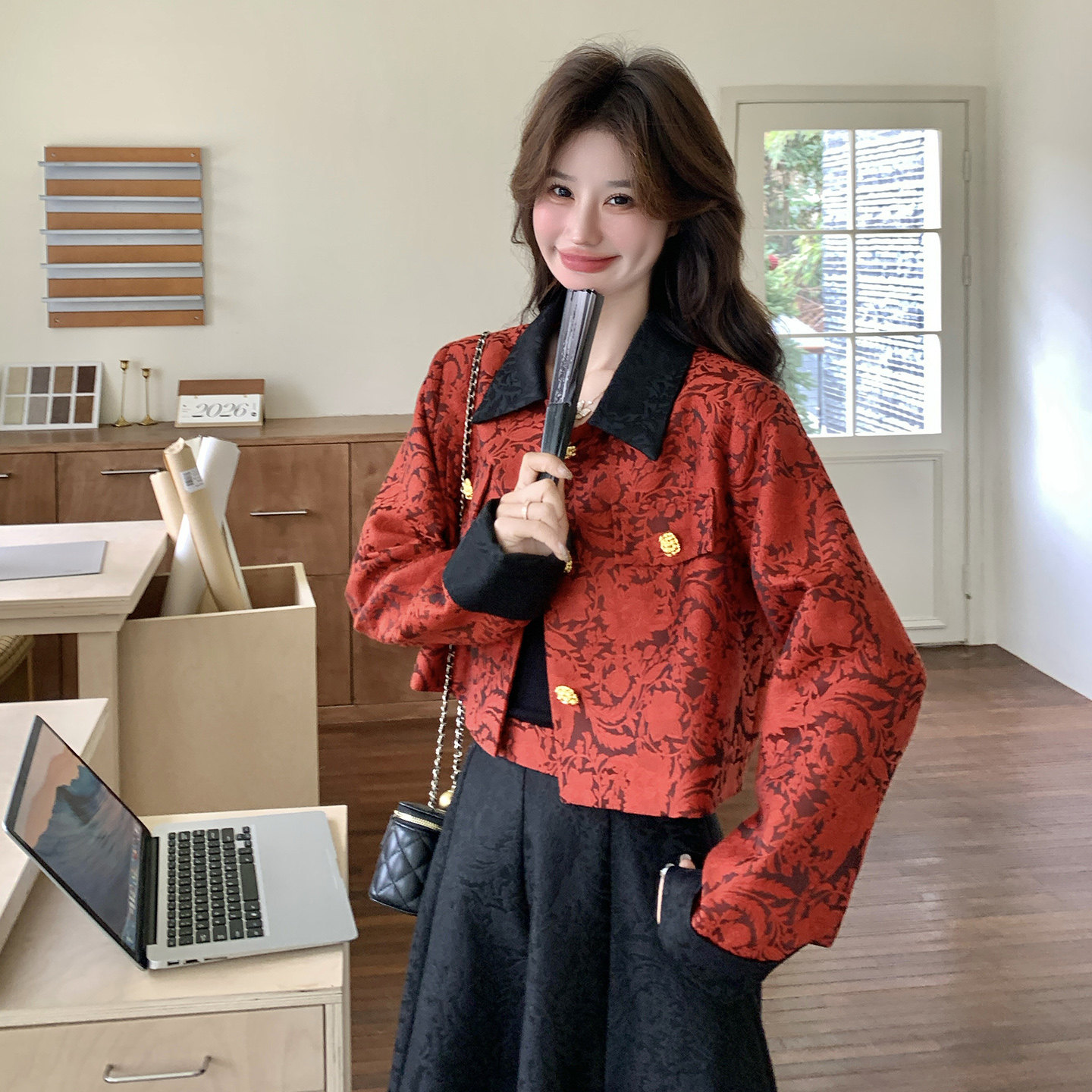小香风撞色翻领外套半身裙两件套女2026套装2C339A2899P195K288,女装套装/套裙,2C339
