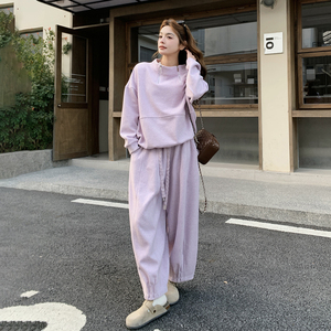 2026新品紫色慵懒风卫衣套装女宽松显瘦两件套休闲装2801P195K285图片