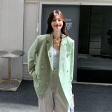 浅绿色提花西装外套女2025秋季新款韩系高级感独特超好看西服上衣，女装西装，2C339