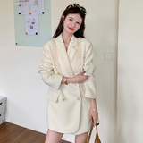 大货2026早春新款蕾丝拼接中长款西装外套2C339B-6229-P175-K258，女装西装，2C339