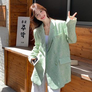 浅绿色提花西装外套女2025秋季新款韩系高级感独特超好看西服上衣图片