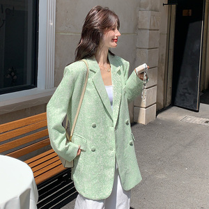 浅绿色提花西装外套女2025秋季新款韩系高级感独特超好看西服上衣图片
