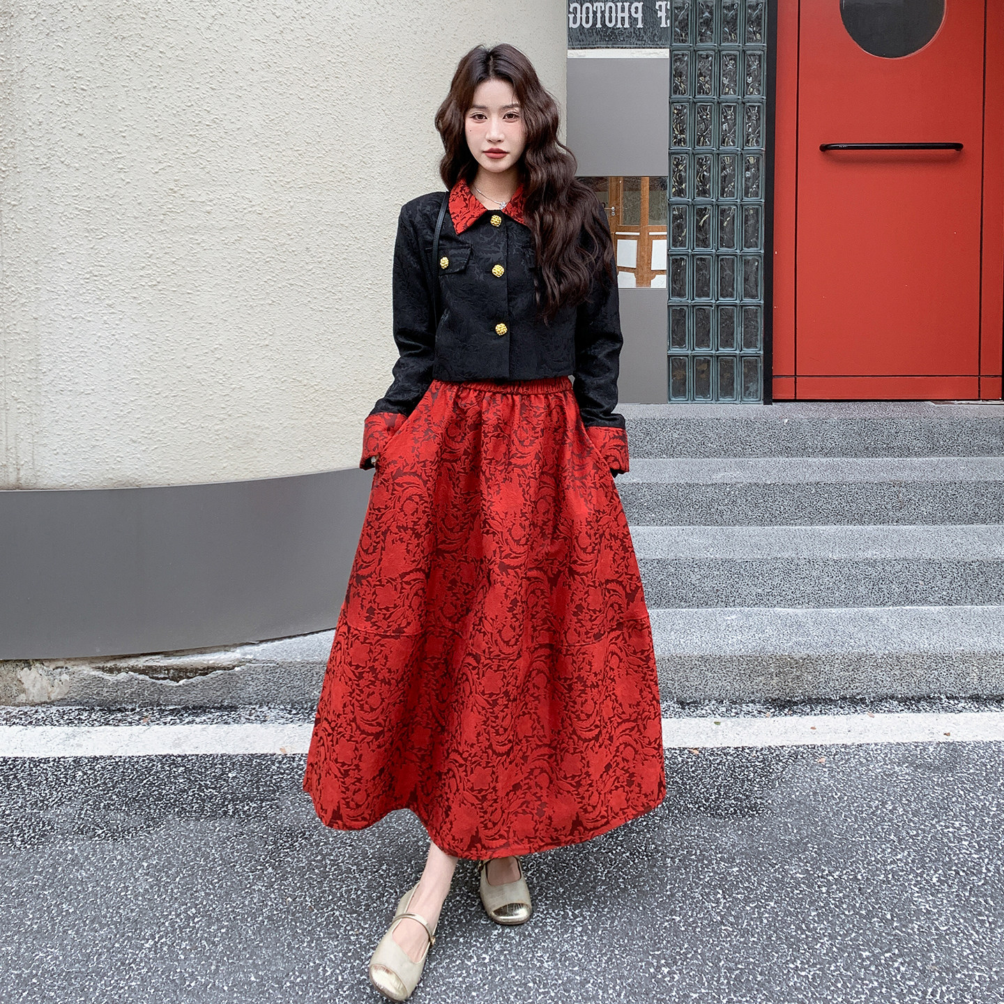 香风撞色翻领套装女2026冬季新款显瘦两件套2C339A2802P195K265,女装套装/套裙,2C339