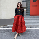 香风撞色翻领套装女2026冬季新款显瘦两件套2C339A2802P195K265，女装套装/套裙，2C339
