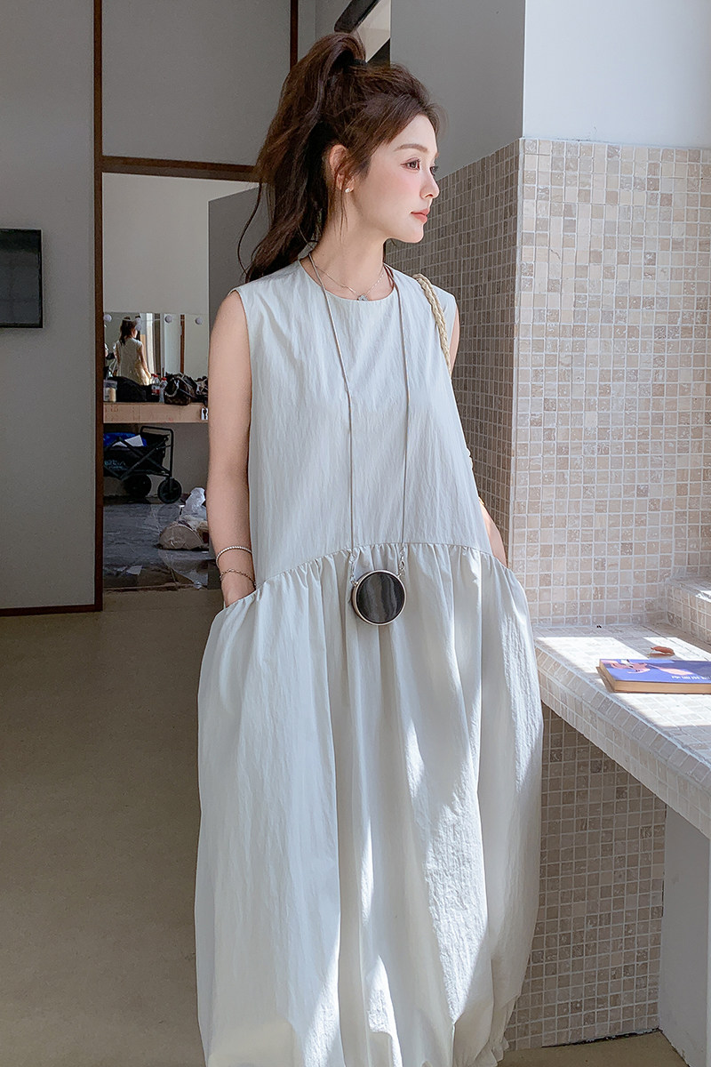 法式高级感无袖背心裙女2025夏季新款宽松显瘦花苞连衣裙,女装连衣裙,2C339
