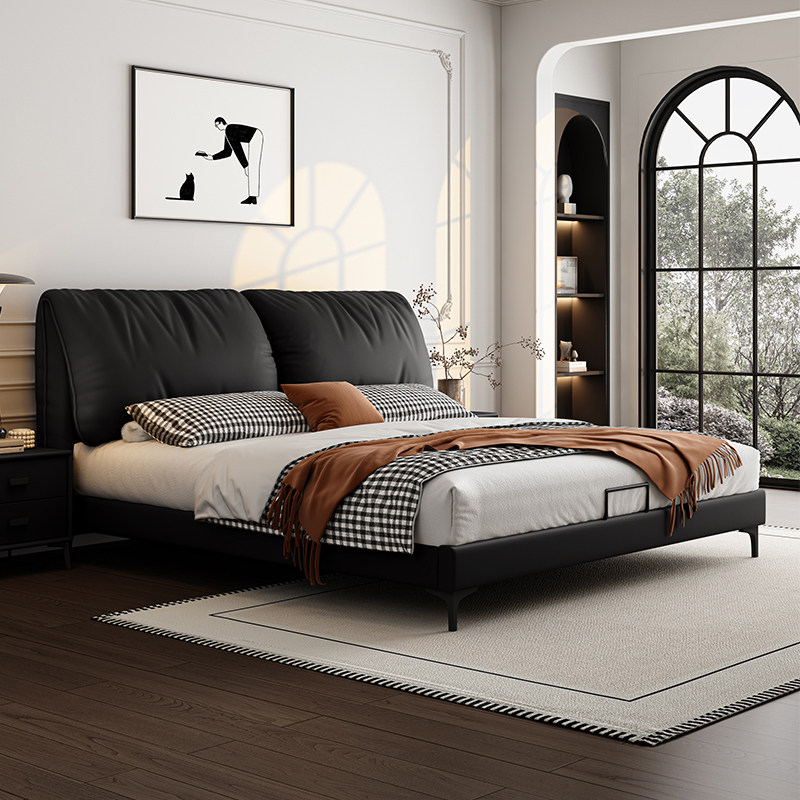 大象耳朵真皮床轻奢现代简约主卧大床双人大气意式极简婚床皮艺床