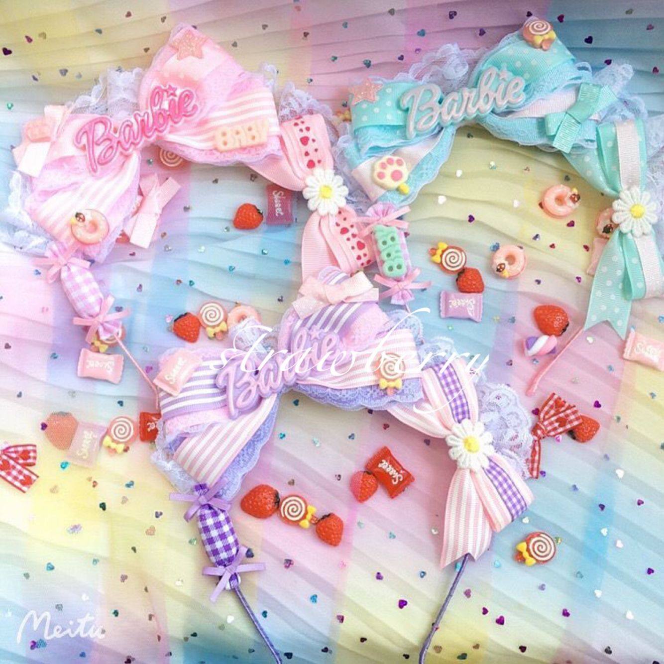 Lolita甜呲KC蝴蝶结发箍洛丽塔手作KC发饰甜心娃娃机摘草莓发箍