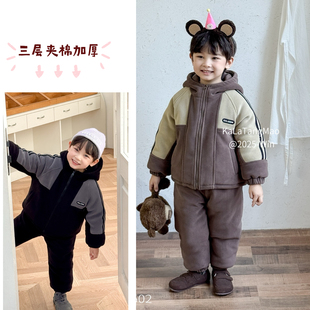 卡拉糖猫25年冬季新款儿童三层夹棉加厚睡衣保暖棉衣可外穿家居服