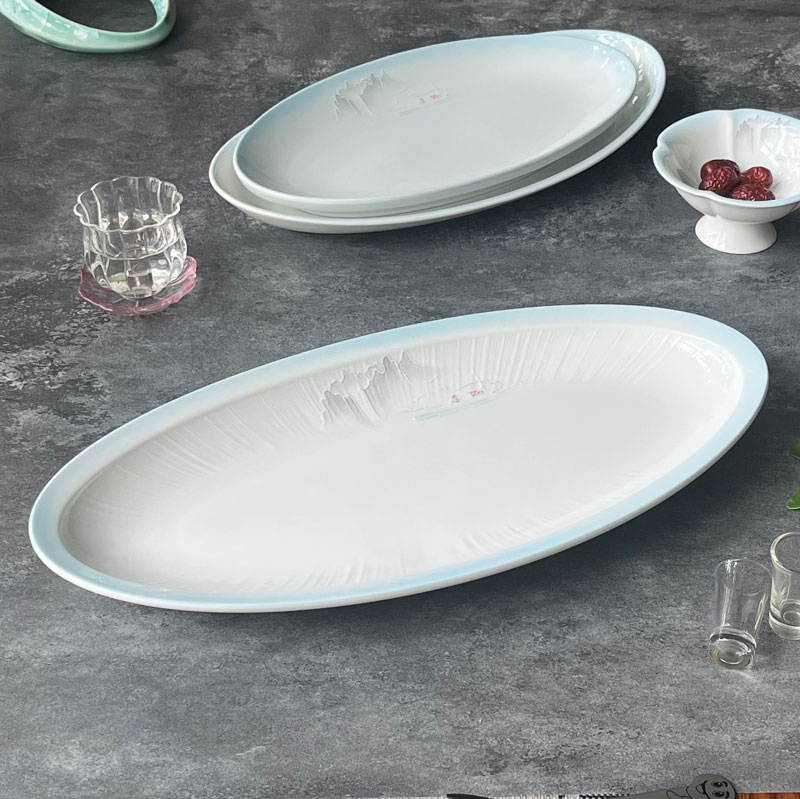 16寸深盘白瓷高温釉下彩旦形鱼盘