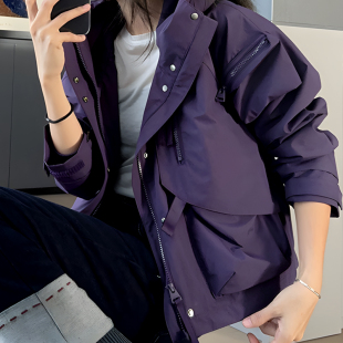 户外运动连帽 防风防水防污 紫色冲锋衣夹克 探险少女外套 2025
