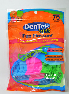 现货 美国递回dentek卡通宝宝婴儿幼儿专用牙线棒 水果味75支
