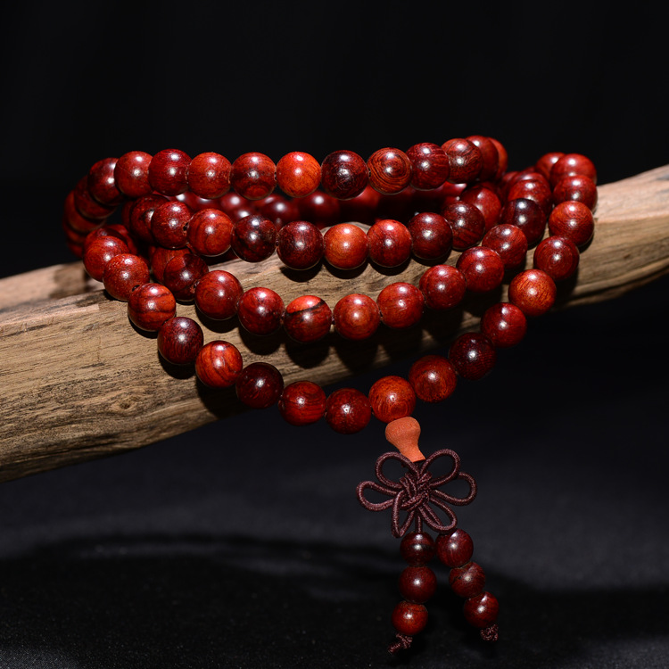 老挝大红酸枝6 8mm108颗红木手串原木质男女时尚复古手链项链佛珠