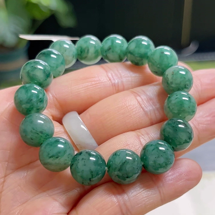 可言坊天然真南阳翡翠独山玉石原矿老水洞优高档男女12圆珠手串链