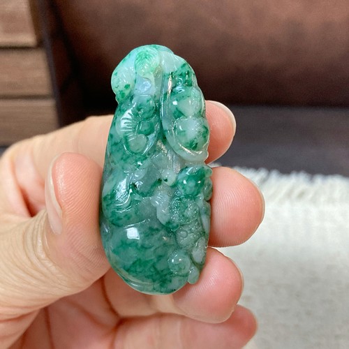可心精选天然独山玉原产地老料蓝绿豆角如意男女项链挂坠件