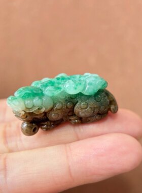 可言天然南阳翡翠独山玉老料特色俏色蓝绿貔貅包挂项链挂坠件