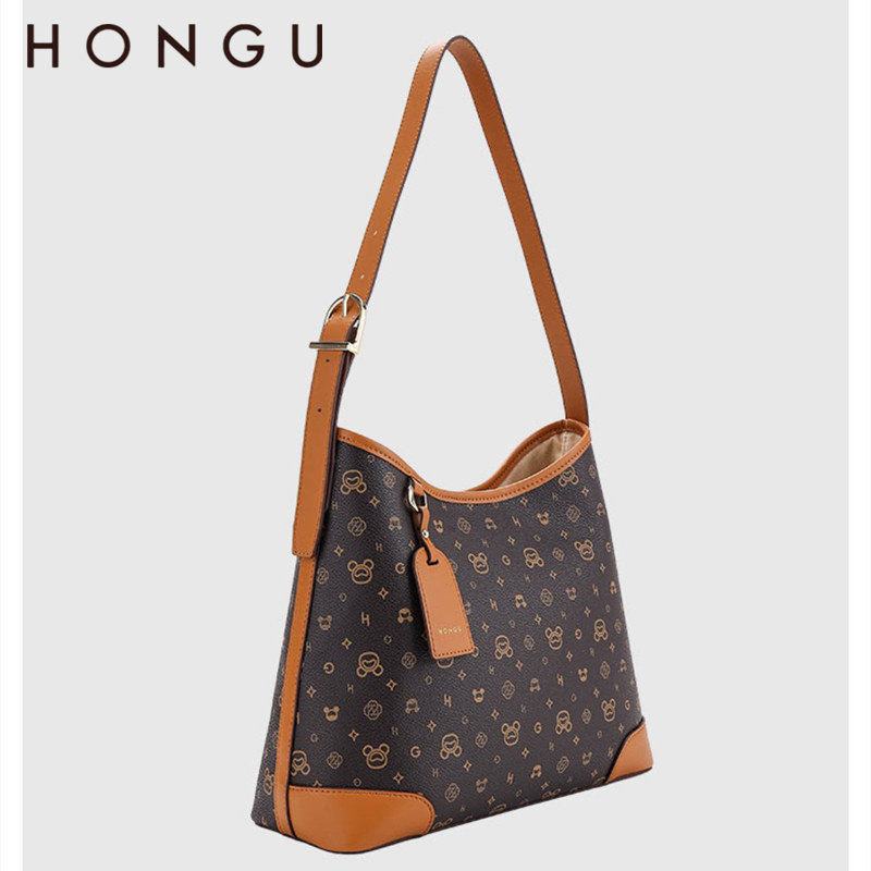 红谷正品女包2024新款水桶包轻奢复古时尚单肩斜挎星际熊联名老花