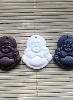 托玛琳笑佛吊坠哑光项链心宝