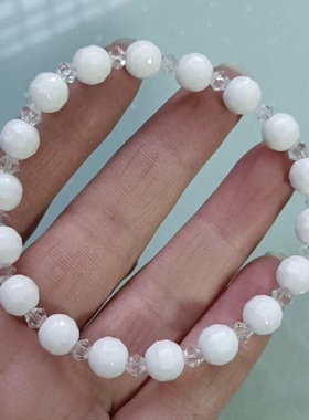 托玛琳手链 上釉白色小地球加水晶手链 典雅气质爆款高颜值