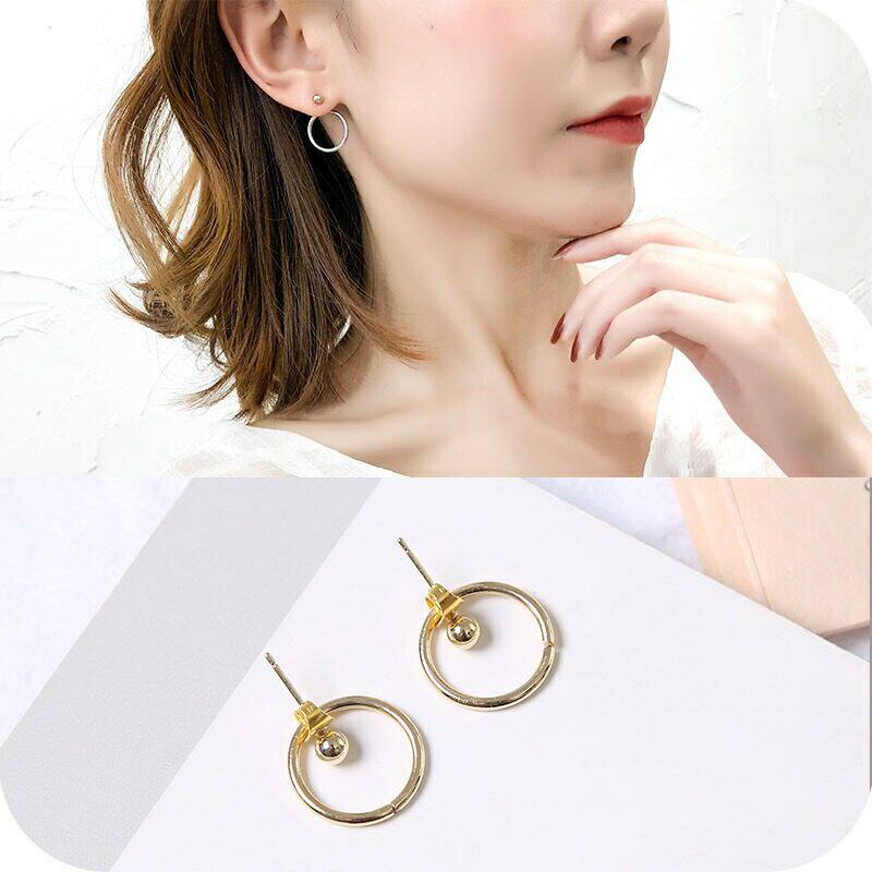 欧美简约气质小众款复古几何圆形后挂式学生耳钉耳钉耳环