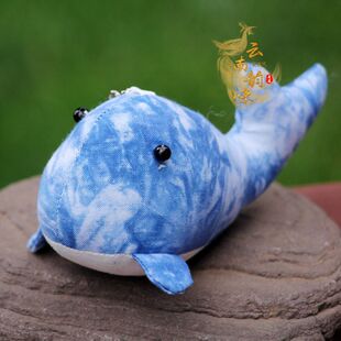 云南大理丽江古城民族手工扎染蓝染鲸鱼钥匙扣挂件包包挂饰