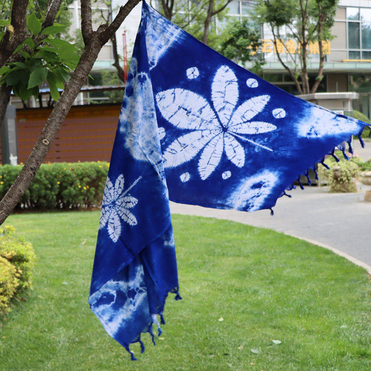 扎染围巾手工扎染棉云南大理白族手工特色送礼板蓝染围巾披