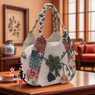 手工编织手拎包手提包多夹层民族风布包休闲百搭女包斜挎立体原创