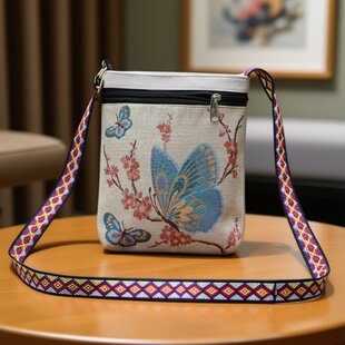 包包女双层小挎包帆布包中国民族风绣花可爱时尚女士手机包单肩包
