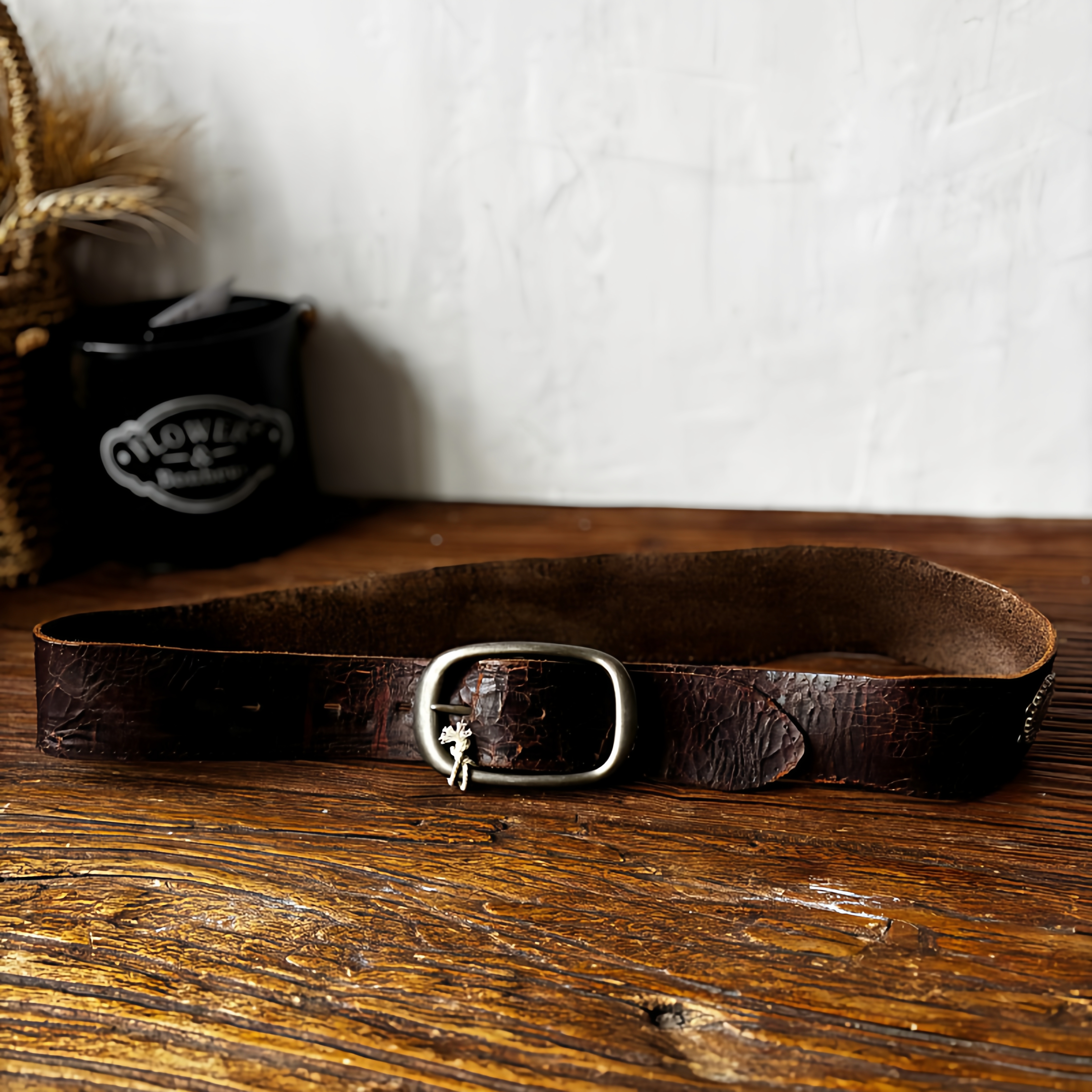 RRL原单样板皮带复古爆裂纹男士腰带牛皮潮男真皮针扣休闲裤带