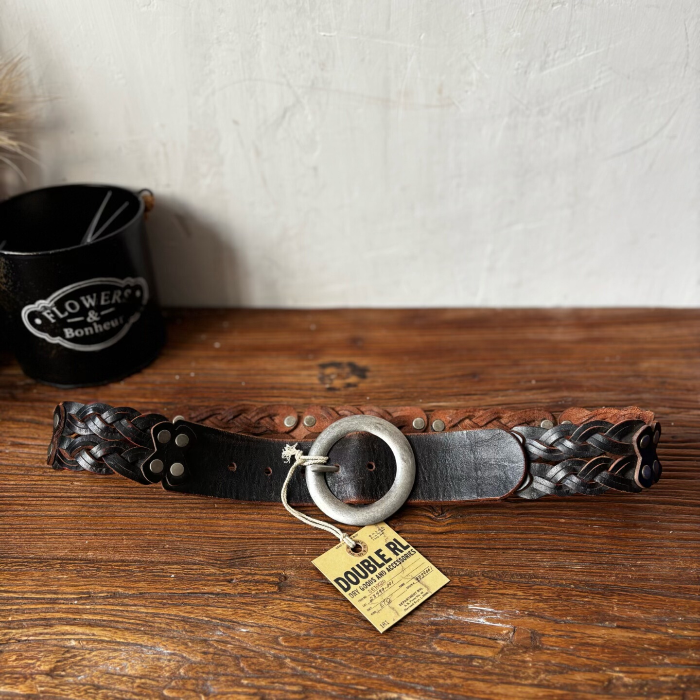 RRL原单样板皮带复古编织铆钉大衣毛衣女士腰带牛皮真皮休闲腰封