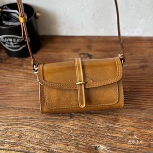 制道手工复古植鞣牛皮质感小方包女士单肩斜挎包休闲百搭手机包