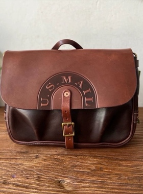 U.S.mail植鞣皮休闲单肩包真牛皮男手工邮差包斜挎包全牛皮背包潮