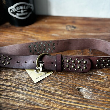 RRL 原单样板男士皮带复古铆钉腰带牛皮真皮针扣休闲裤带孤品老货