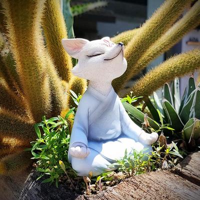 坐禅白狐打坐小狐狸多肉盆景装饰阳台花园户外庭院造景装饰小摆件