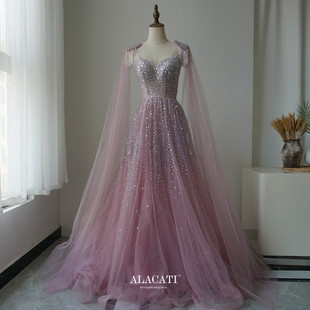 晚礼服女名媛年会晚宴独唱 A摆水袖 外贸新款 梦幻奢华重工高腰显瘦