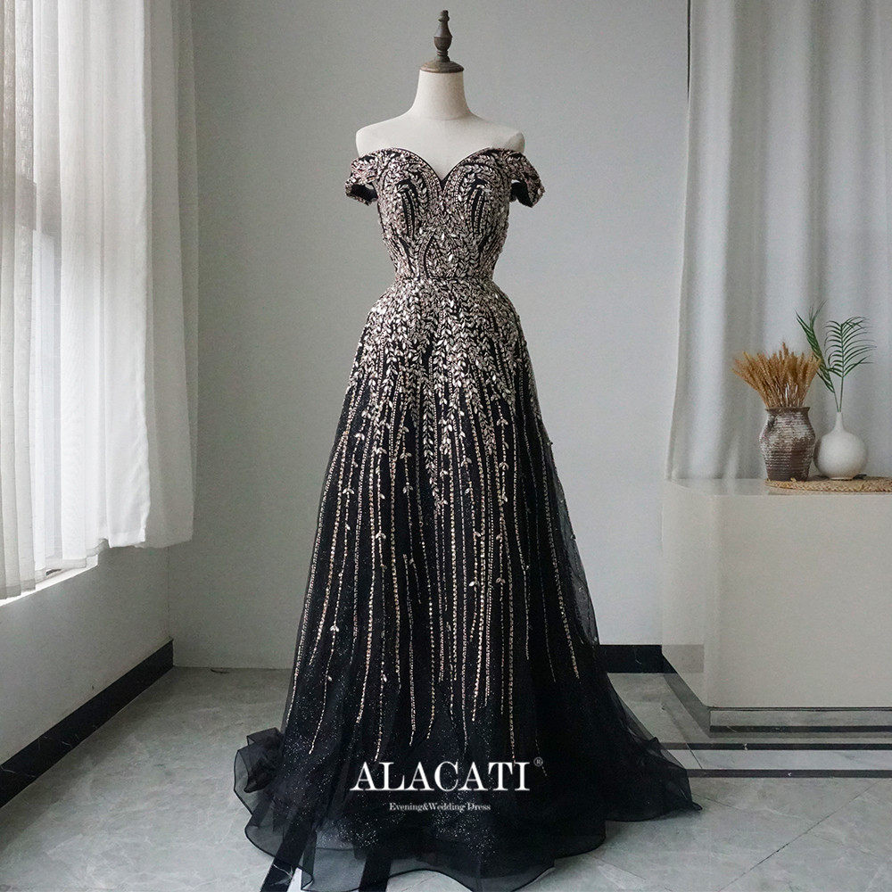 alacati优雅A字摆长裙短袖晚礼服