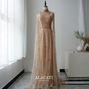 2025年新款 优雅主持敬酒服出口 高端奢华重工绣珠晚礼服小立领水袖