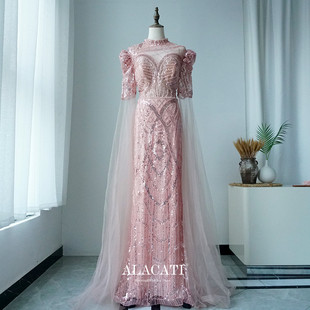 新款 鱼尾晚礼服女名媛舞会婚礼主持出口中东迪拜 高端奢华重工水袖