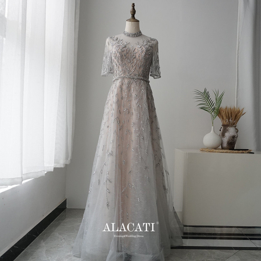 alacati优雅长款短袖伞裙晚礼服