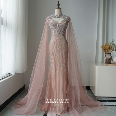 新品外贸奢华重工抹胸披肩高腰显瘦鱼尾晚礼服女两穿名媛晚宴年会