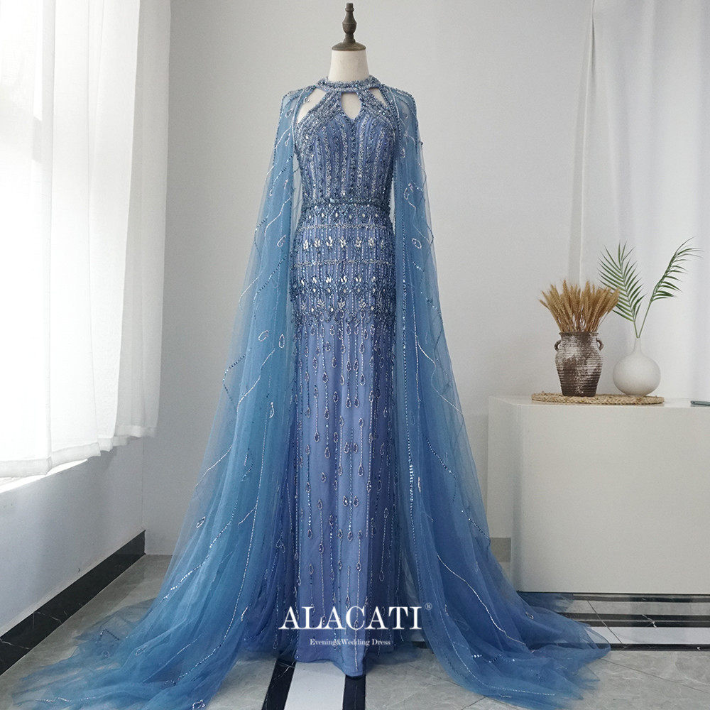 无袖晚礼服Alacati挂脖水袖鱼尾