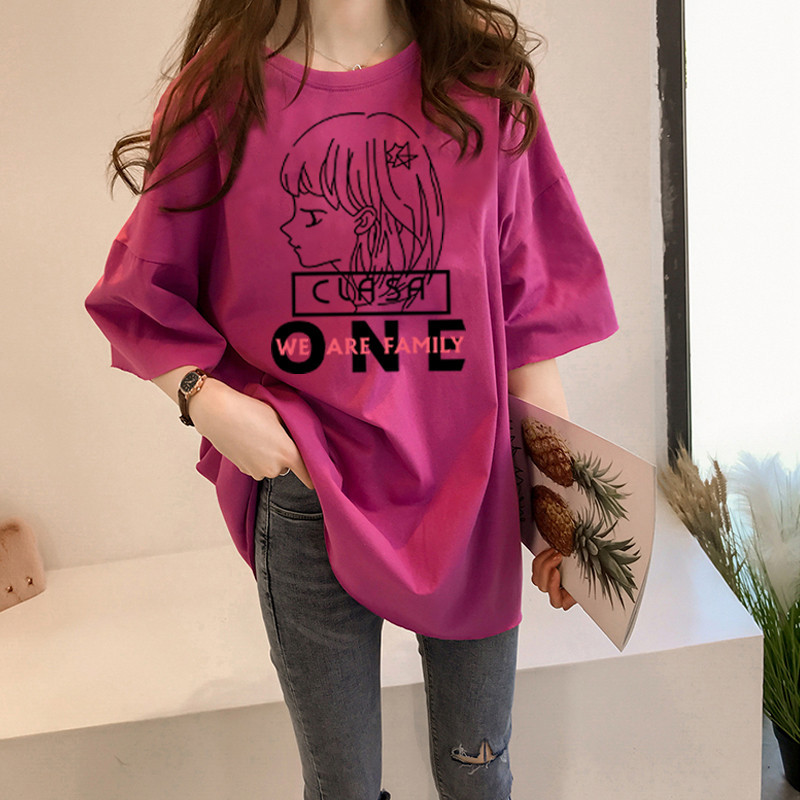 Double ground milk silk summer new fashion short sleeve student lazy printing medium length T-shirt