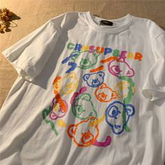 Summer loose cute bear print short sleeve T-shirt blouse