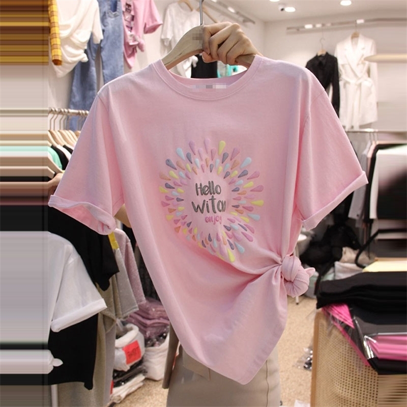 Real cotton South Korea dongdamen letter printed short sleeve T-shirt blouse