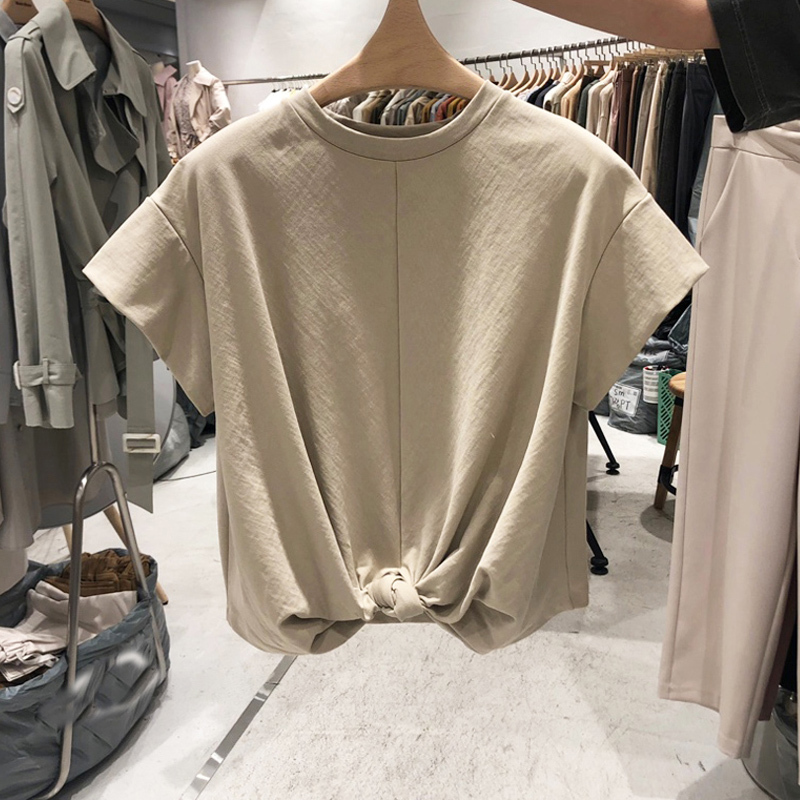 South Korea dongdamen women's wear spring and summer new Korean cross twist Feifei sleeve short sleeve T-shirt