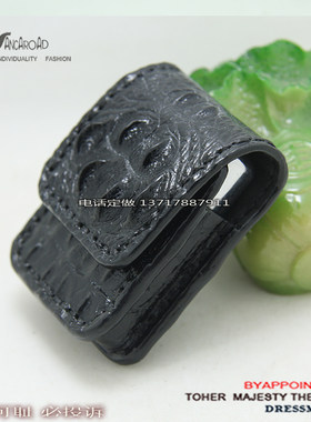 真皮手工鳄鱼头骨皮套挂腰打火机