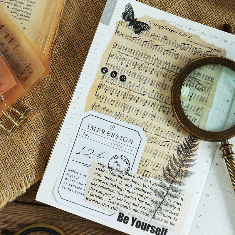 手账装饰硫酸纸贴纸 复古手写谱音符背景纸diy素材纸音乐元素贴画