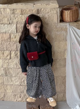 秋款套头连帽毛衣豹纹卫裤婴儿婴童女宝宝外出服韩系百搭